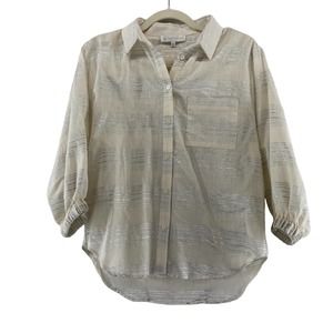 Corey Lynn Calter Silver Metallic Button‎ Down Top Sz Medium